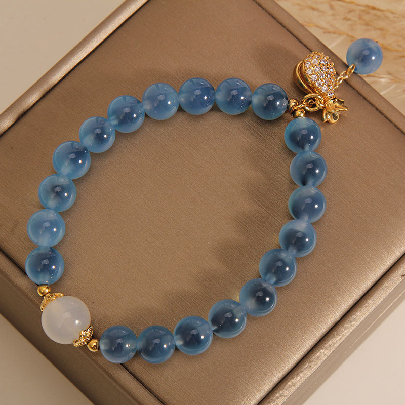 Natural Blue Agate Stone Crystal Money Bag Charm Bracelet