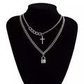 Cross Padlock Necklace Hip Hop Simple Cool Handsome Stitching Double Clavicle Chain