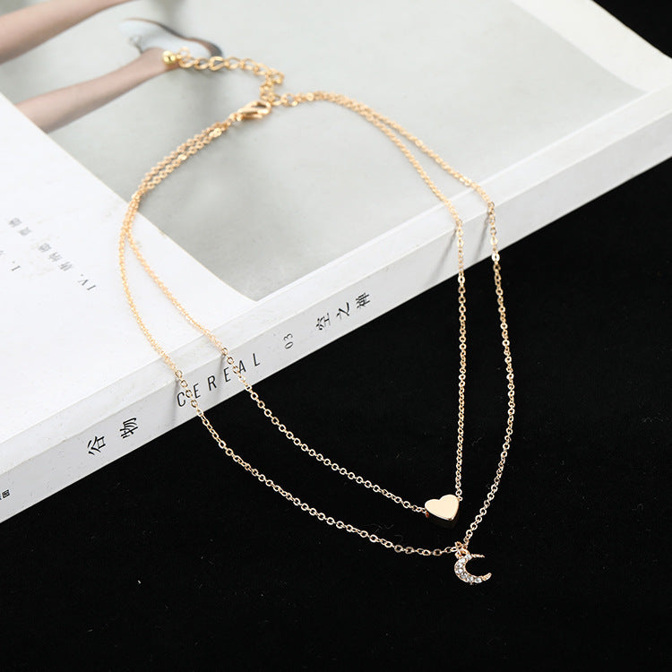 Fashion Multilayer Love Moon Pendant Necklace