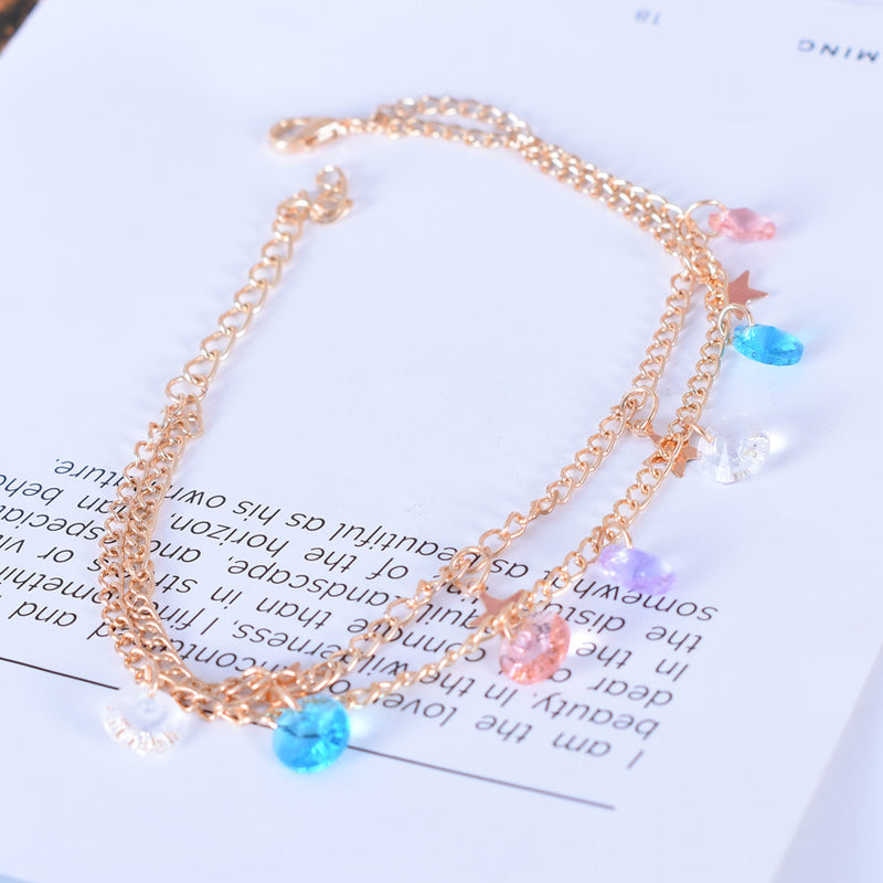 Color Diamond Five-pointed Star Multilayer Anklet