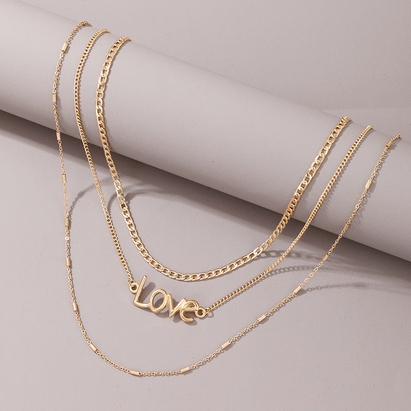 Simple And Creative Multi-layer Love Letter Necklace Retro Ins Wind Trend Clavicle Chain Female