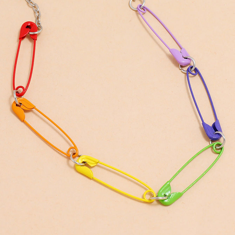 Fashion Personality Colorful Color Buckle Pin Necklace