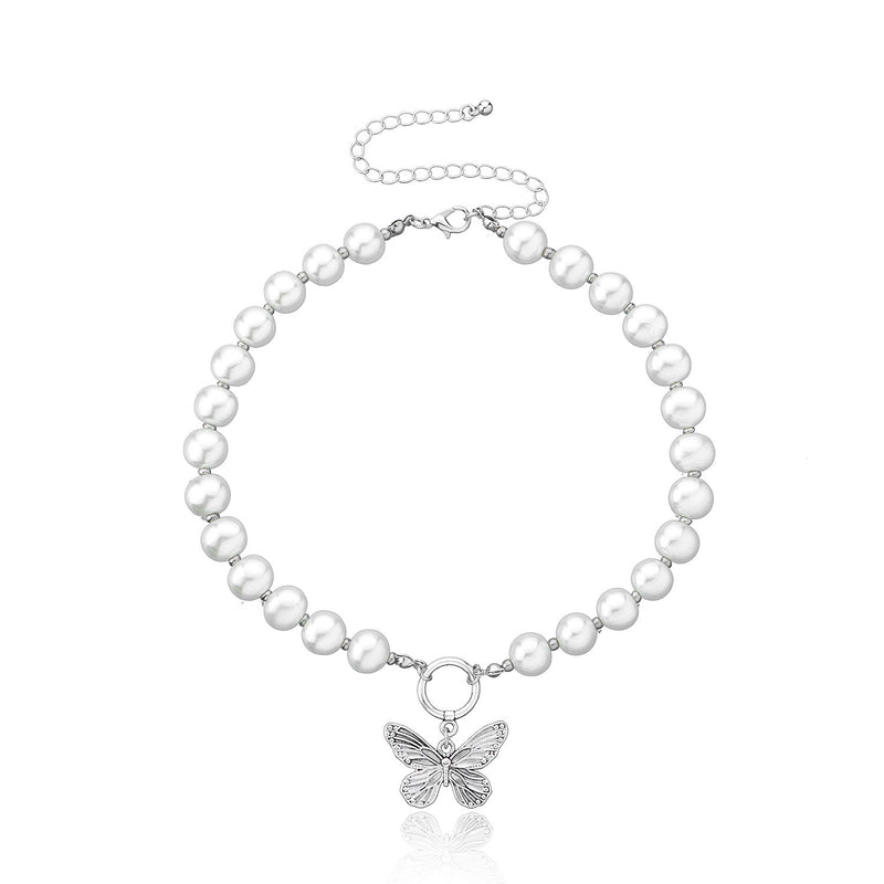 Temperament Pearl Alloy Butterfly Pendant Necklace