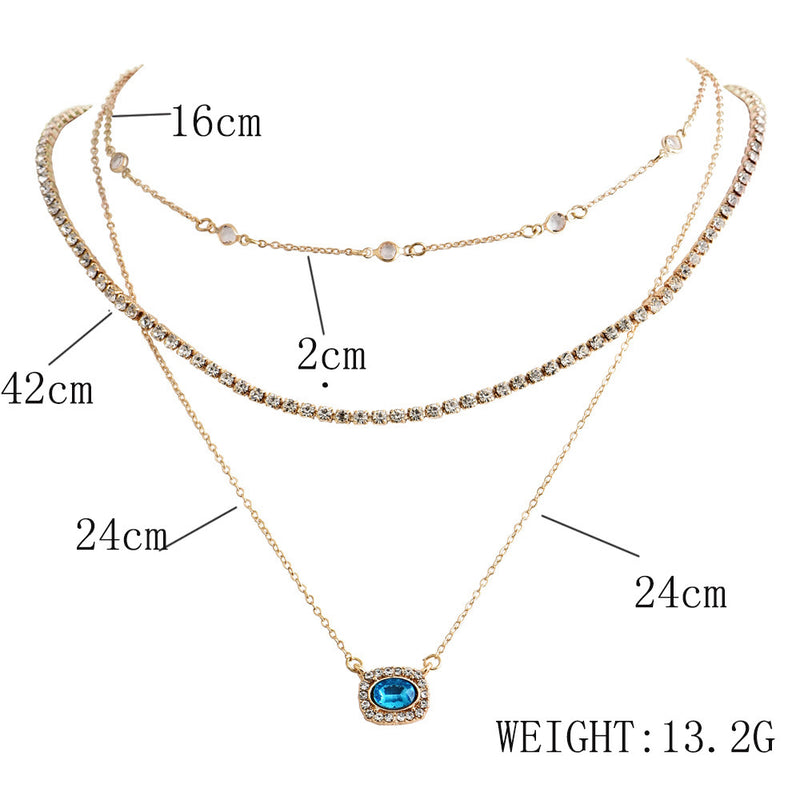 European And American Fashion Street Shooting Personality Fashion New Women's Drill Chain Multi-layer Necklace Party Accessories A0177