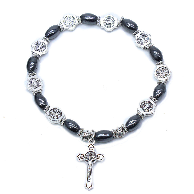 Christian Icon Black Beads Cross Bracelet Bracelet Jewelry  Beaded Rosary