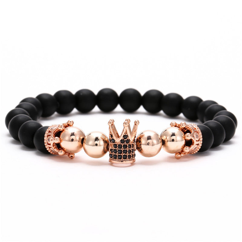 Black Frosted Copper Beads Hand Wear Micro Inlaid Small Crown High Crown Bracelet