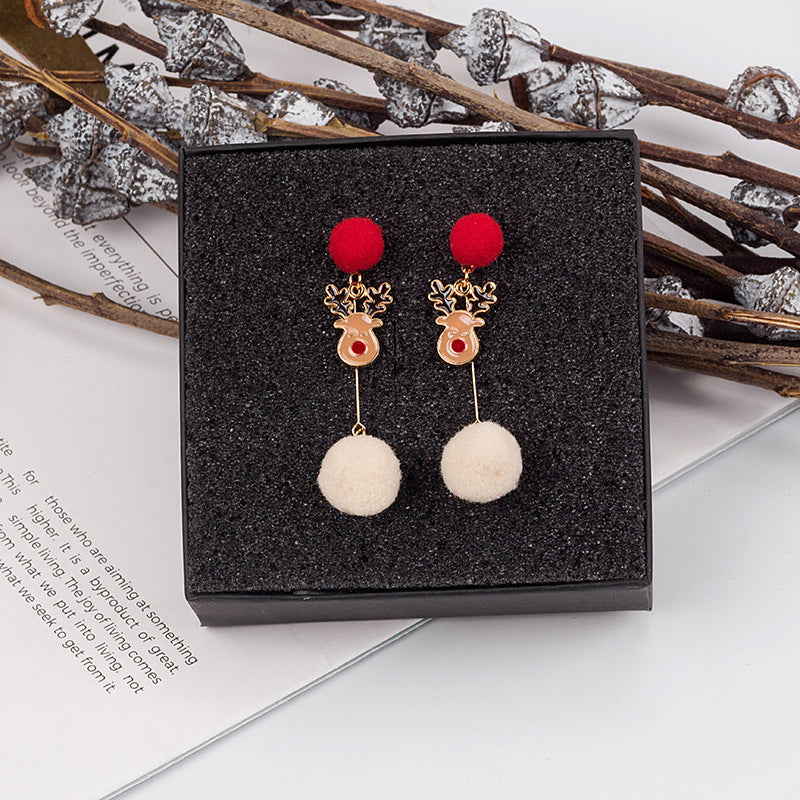 Silver Needle Christmas New Asymmetrical Hair Ball Earrings