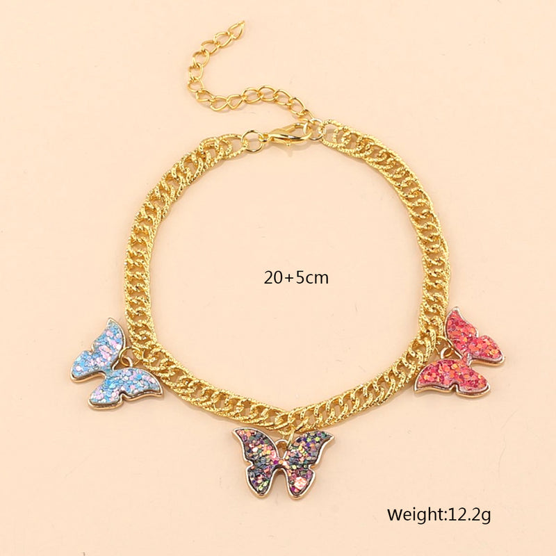 Creative Chain Multicolor Oil Drop Sticker Butterfly Set Anklet
