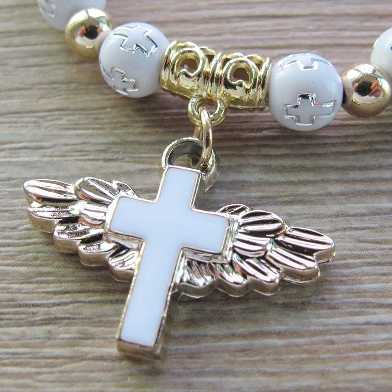 Bronzing Acrylic Cross Bead Bracelet