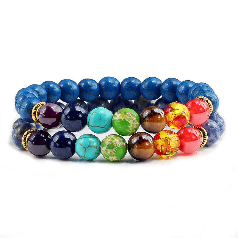 Spar Tiger Eye Lava Stone Yoga Wheel Bracelet Set