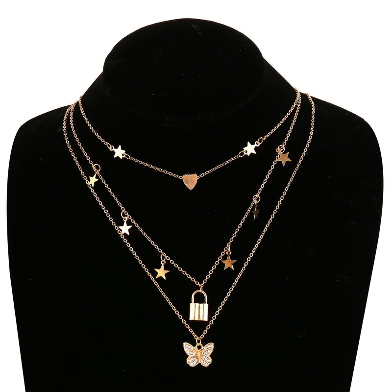Pendant Necklace Creative Stacking Lock Love Multi-Layer Clavicle Chain