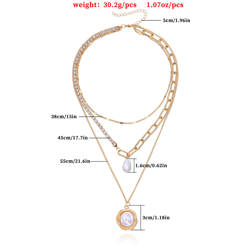 Jewelry Trend Multilayer Diamond Claw Chain Shaped Pearl Pendant Necklace