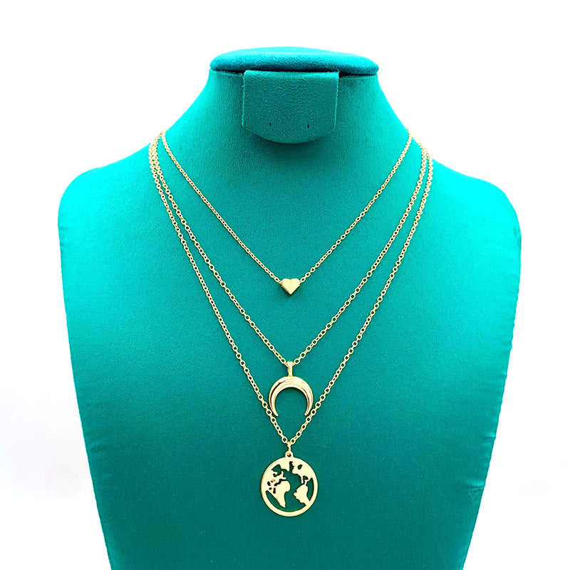 Retro Multilayer Crescent Geometric Pendant Women's Personality Trend Clavicle Chain Pendant