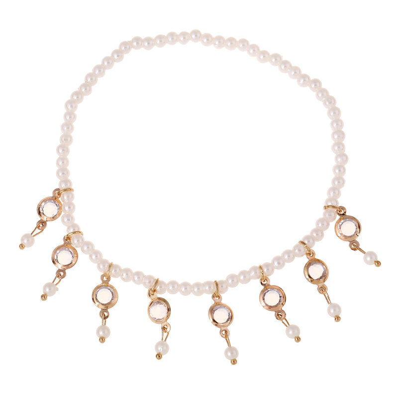 Beach Pearl Crystal Tassel Elastic Anklet