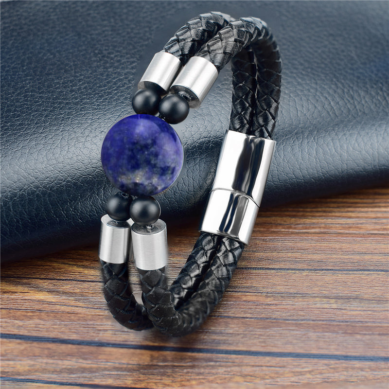 Personality Leather Bracelet Handmade Natural Stone Tiger Eye Blue Turquoise