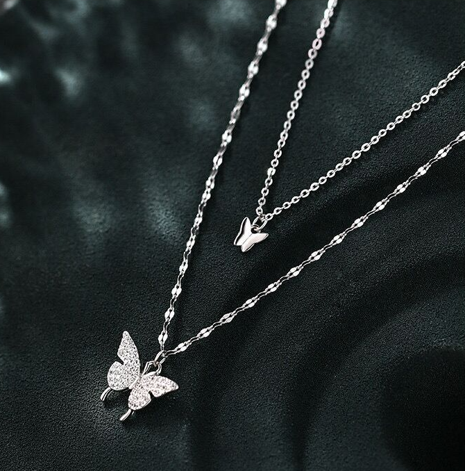 Ins Style Double Butterfly Necklace Light Luxury