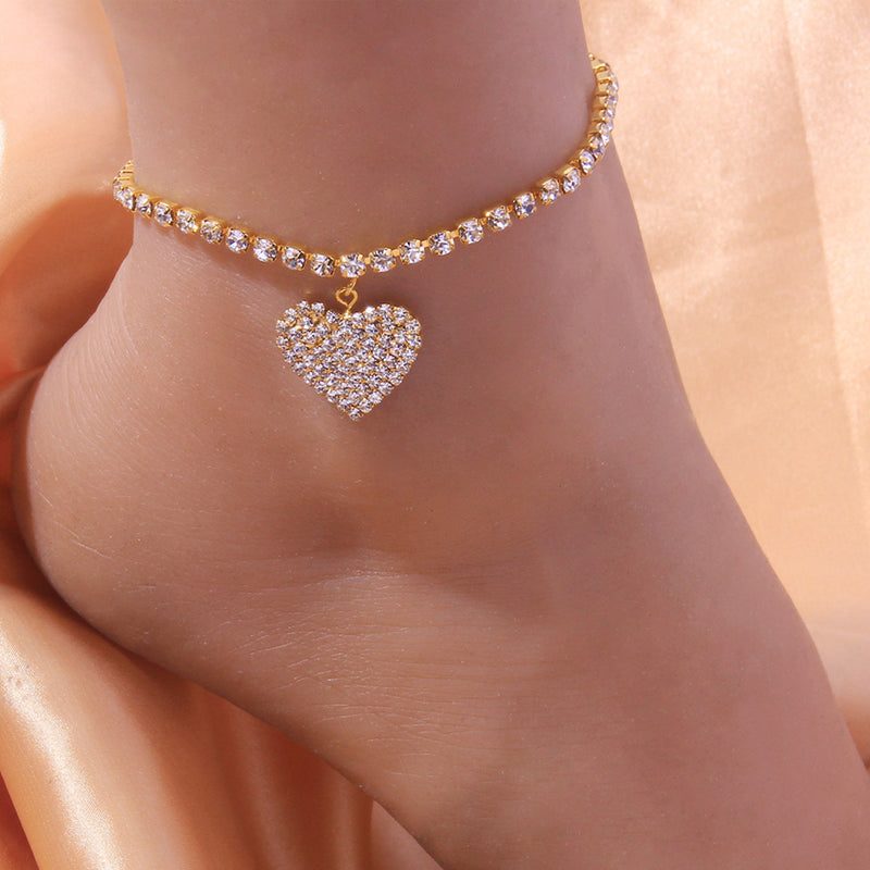 European And American Full Diamond Love-shaped Anklet Personality