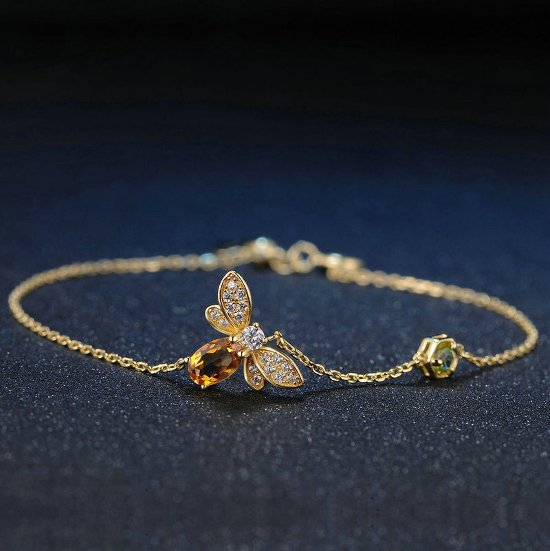 Natural Citrine Peridot Bee Bracelet for Women Charms Gifts for Mom