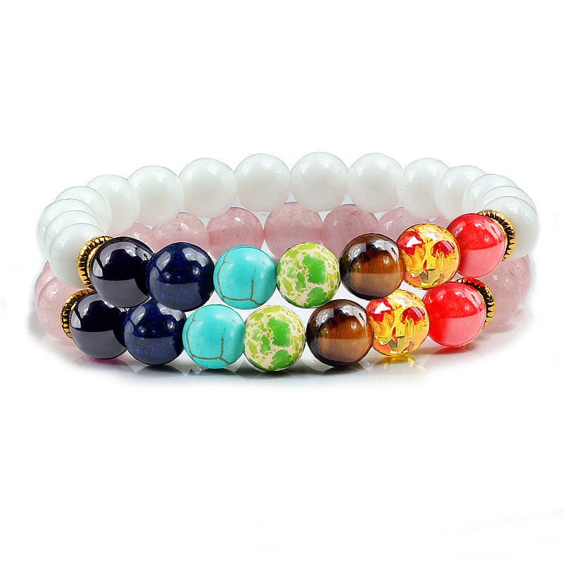 Spar Tiger Eye Lava Stone Yoga Wheel Bracelet Set