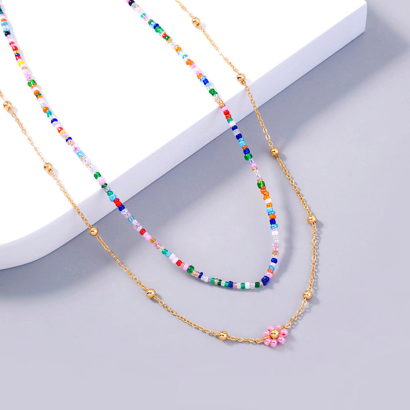 Colorful Chrysanthemum Rice Beads Multi-layered Necklace