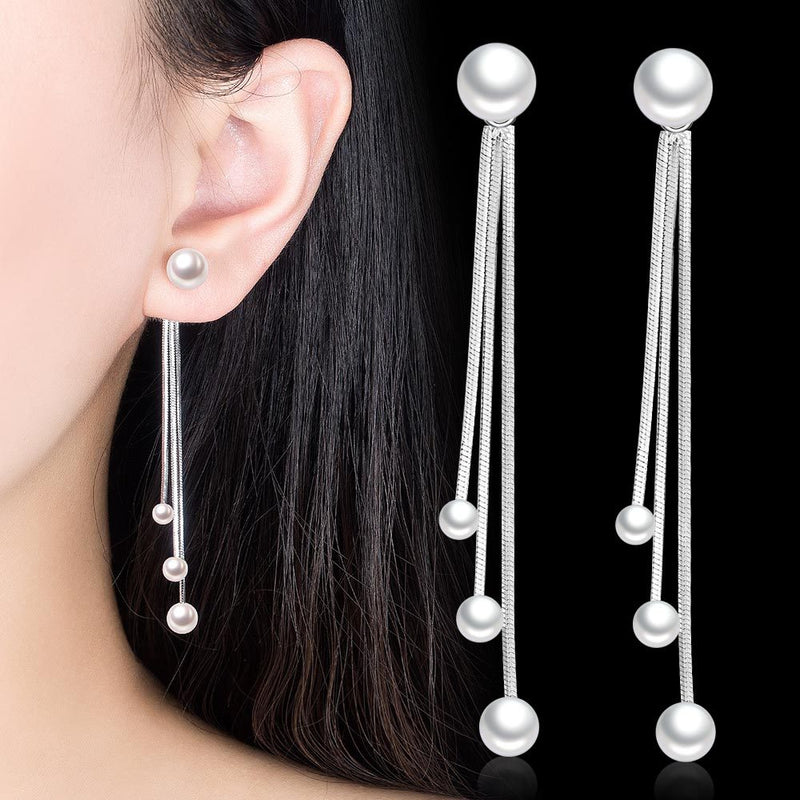 Pearl Silver Plated Exaggerated Fringe Earrings Long