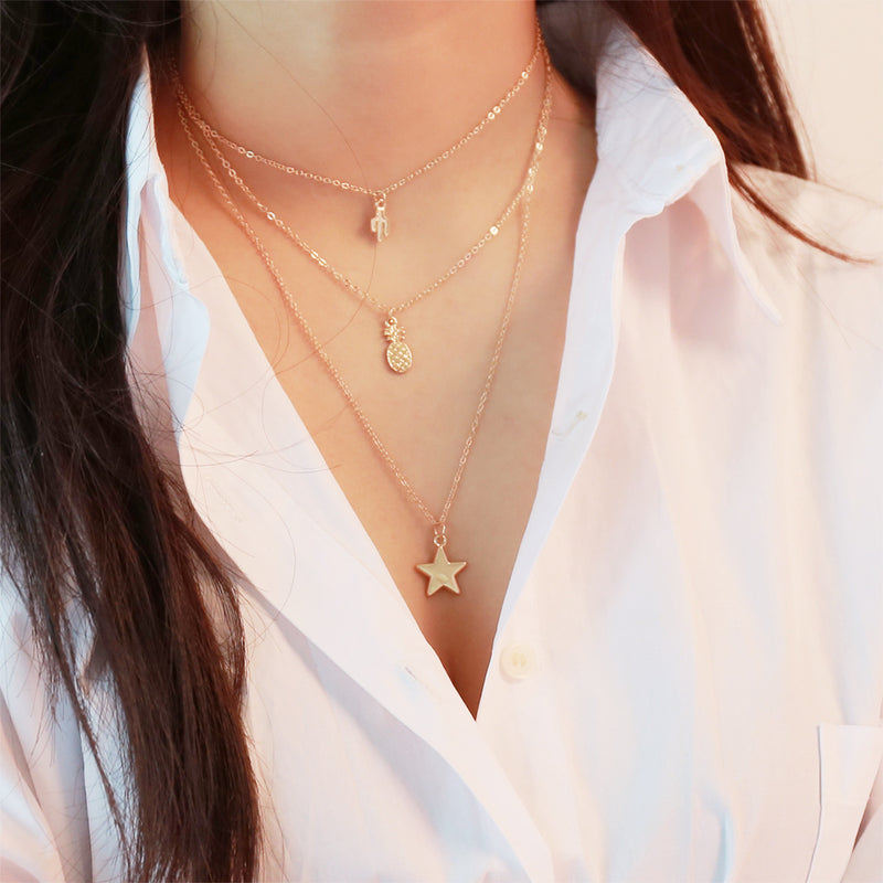 Simple Multi-layer Five-pointed Star Pendant Necklace