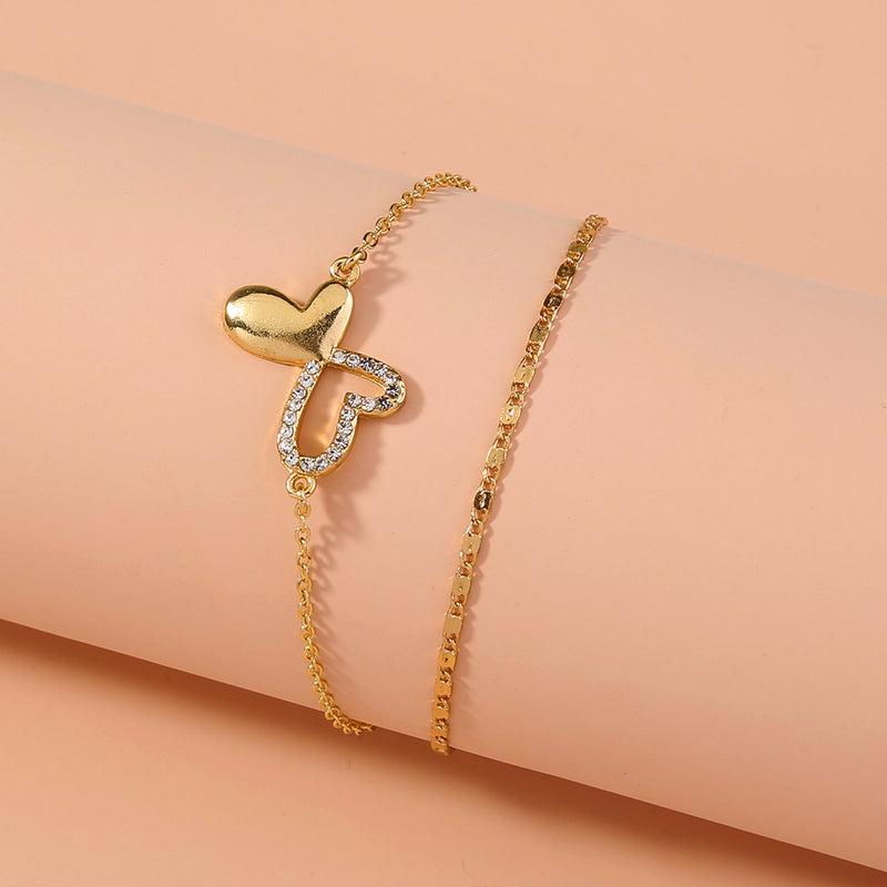 Net celebrity ins hot-selling jewelry butterfly double-layer hollow diamond bracelet pendant student girlfriends bracelet