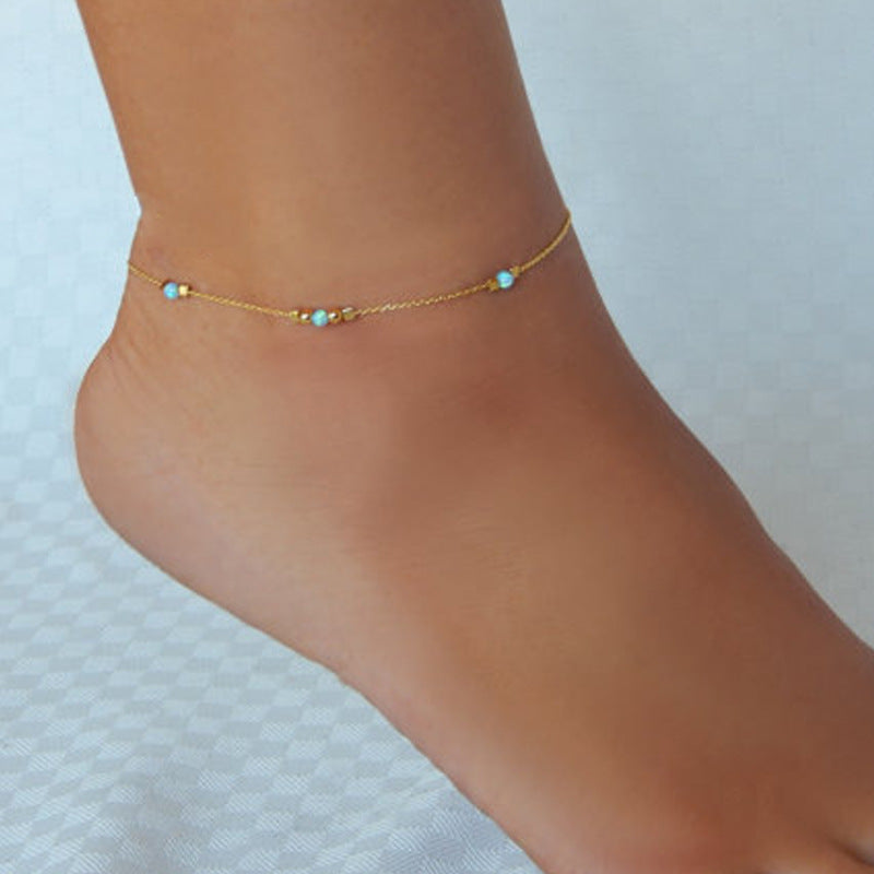 Vintage Handmade Beaded Women's Simple Turquoise Anklet