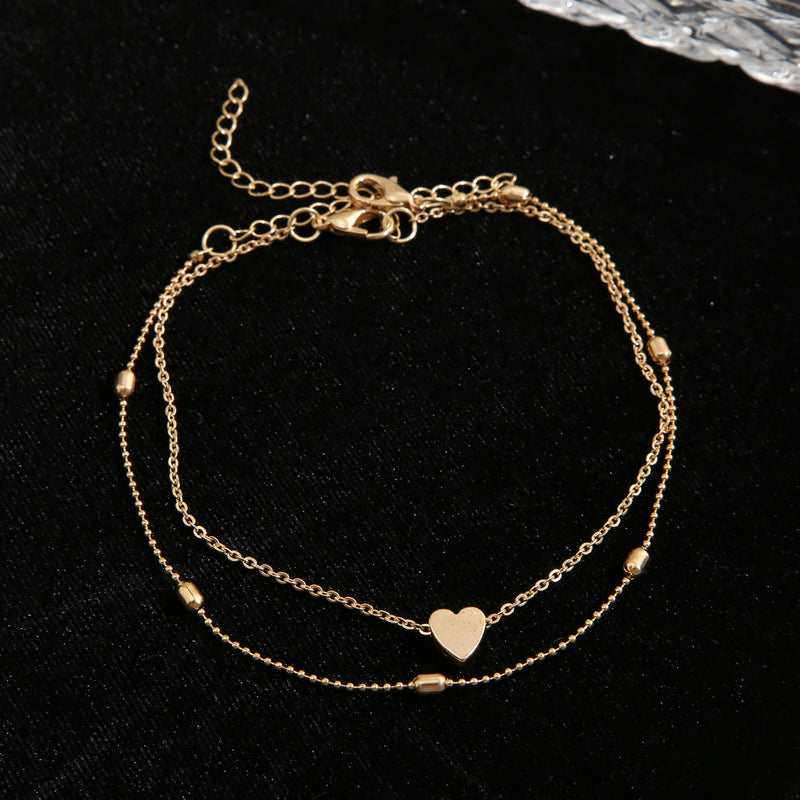 Creative Simple Double Layer Love Peach Heart Anklet