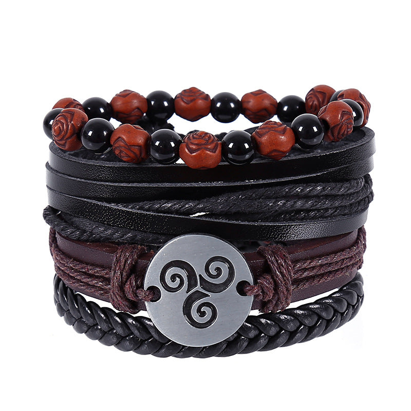 Cowhide Suit Men's Bracelet Multi-layer Carrying Strap Vintage Weave Genuine Leather Bracelet