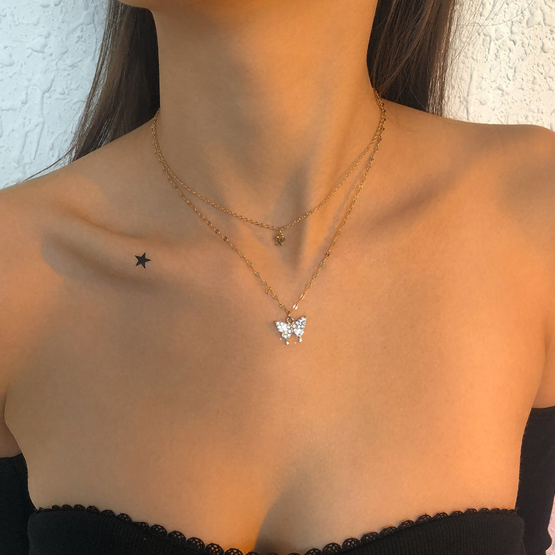 Geometric Micro Inlay Temperament Butterfly Simple Clavicle Chain