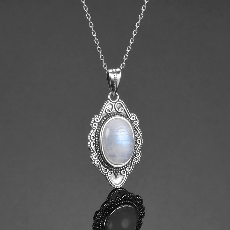 Classic Natural Moonstone Necklace Pendant 925 Sterling Silver Jewelry