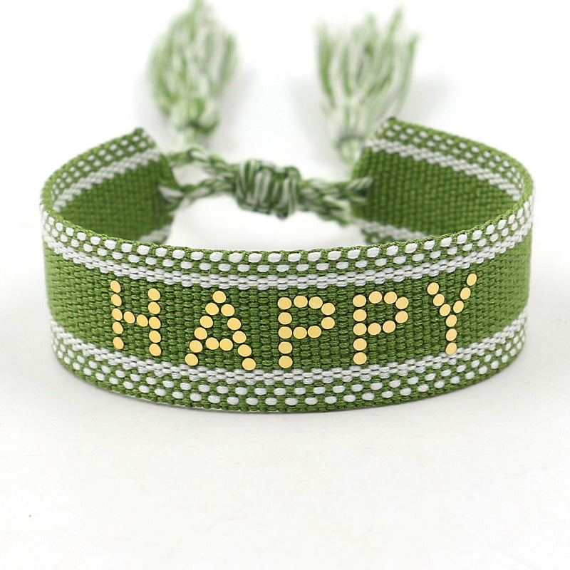 Braided Word Embroidered Diamond Bracelet