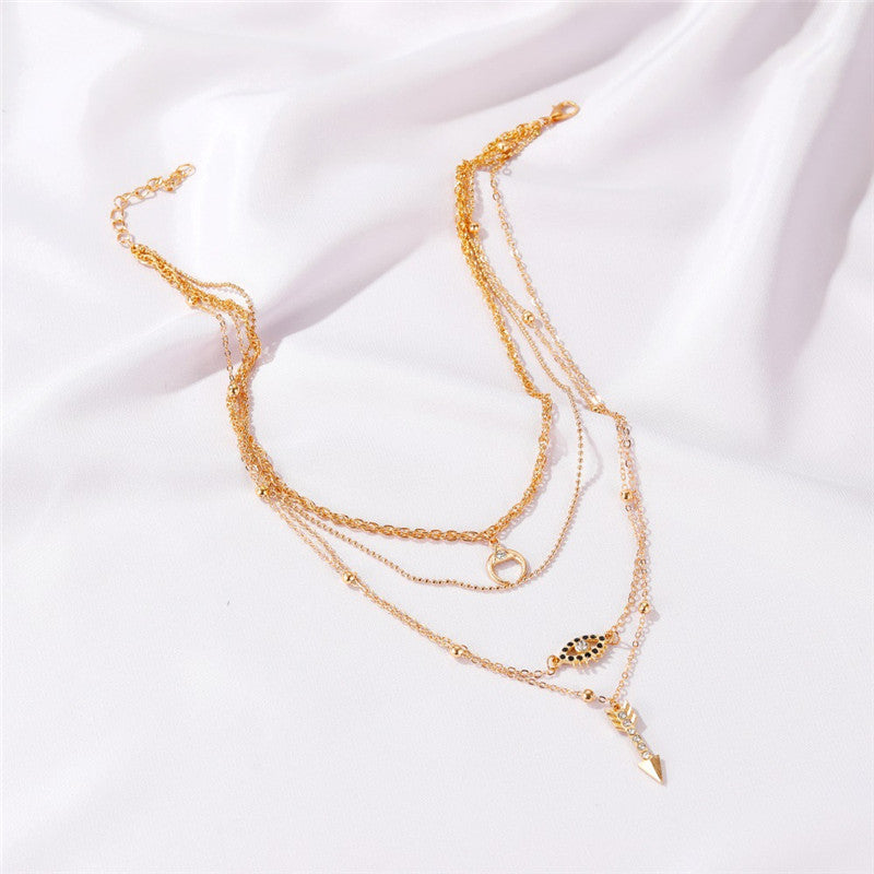 Fashion Tassel Multi-layer Diamond-studded Moon Clavicle Chain Women