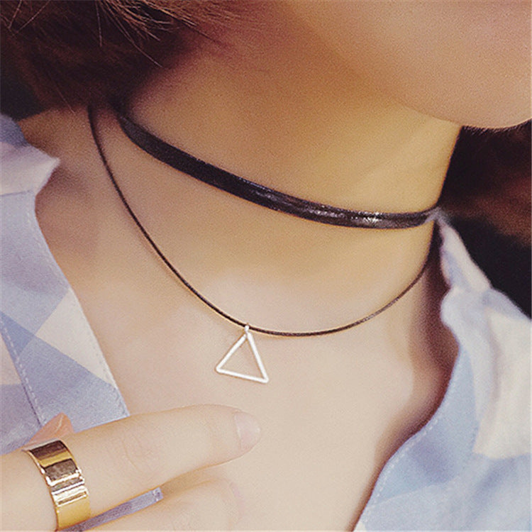 Retro Geometric Triangle Pendant Personality Double-layer Collar