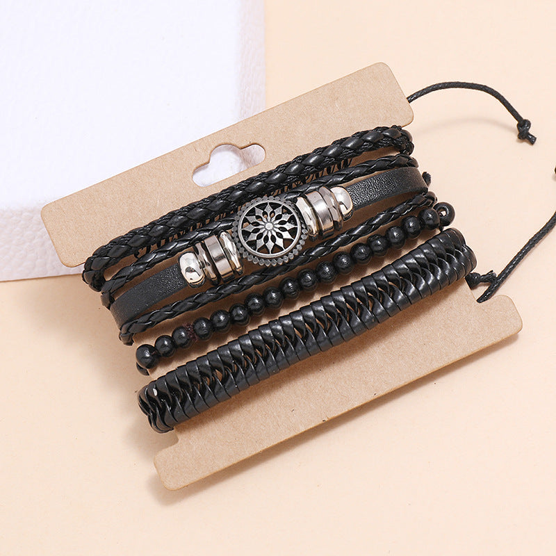 Retro Braided Personality Leather Bracelet 4-piece Set