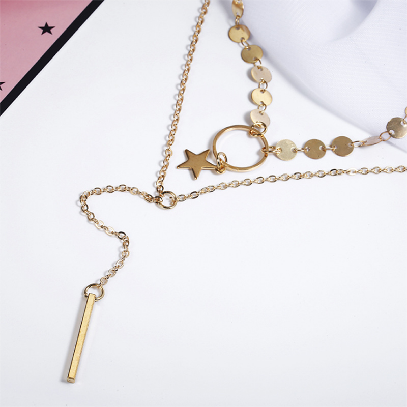 2021 Bohemia Multi Layer Star Moon Tassel Choker Necklace Charm Long Chain Circle Pendent Necklace Jewelry Gifts for Women Girls