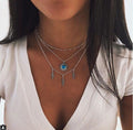 Three feathers, sun beads, multi-layer clavicle chain