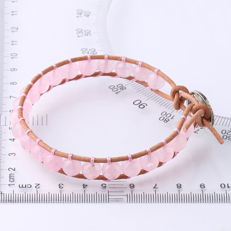 Women's Fashion Simple Leather String Beaded Crystal Bracelet