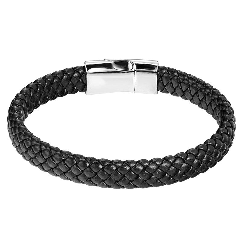 Men's Stainless Steel Leather Braided Bracelet