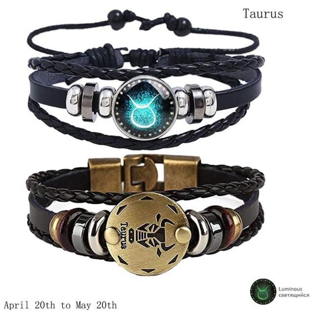 Men's Leather Personality Vintage Zodiac Bracelet
