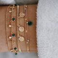 Bohemian Green Gemstone Tassel Disc Multilayer Bracelet