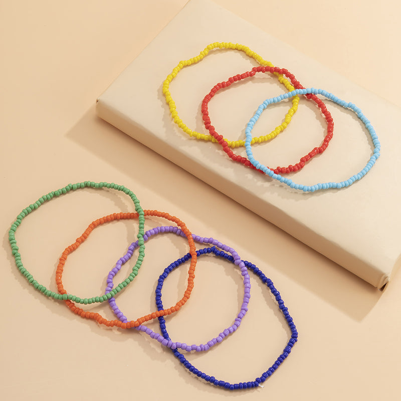 Fashion Creative Color Mix And Match Rice Bead Stacking Anklet