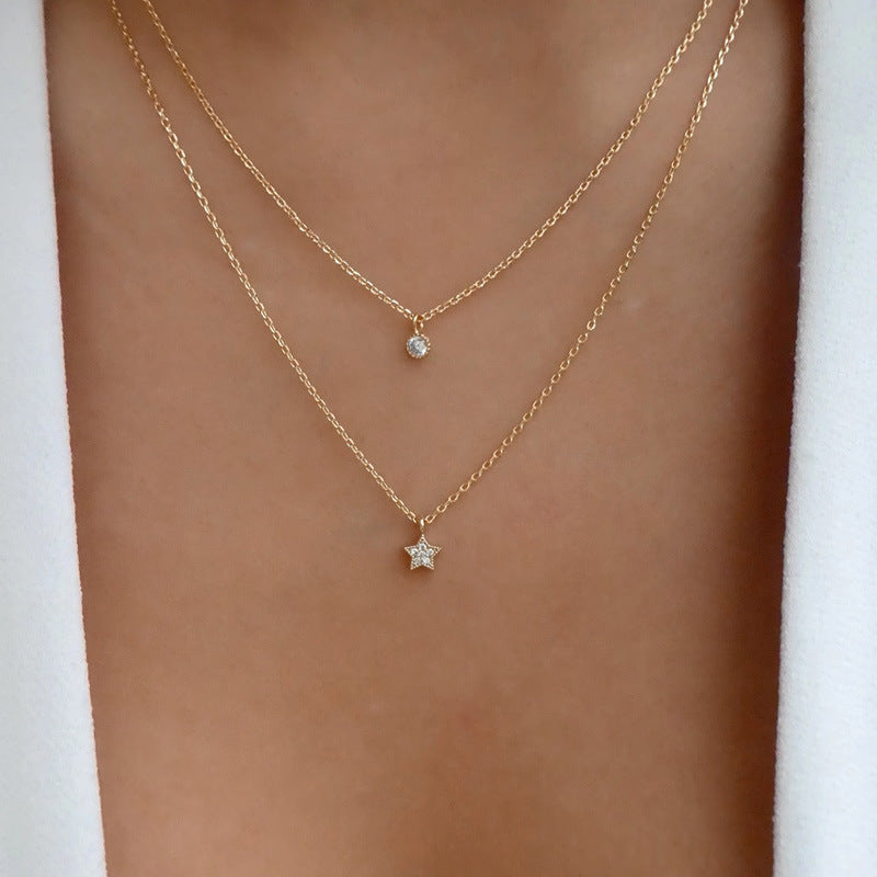 Multi-layer Necklace Simple Crystal Five-pointed Star Clavicle Chain Female