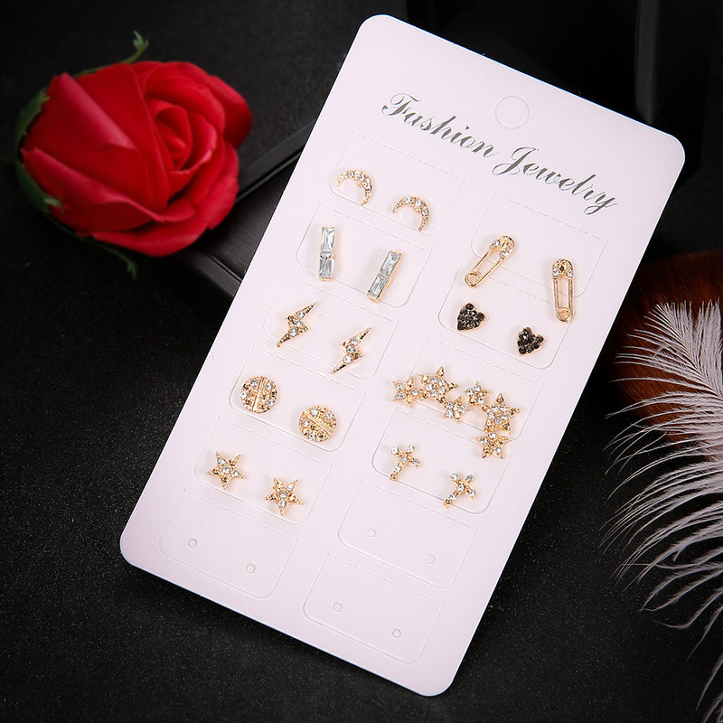 Jewelry Simple Love Star Moon Cross 9 Piece Set Of Earrings