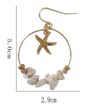Marine shell wild metal temperament five-pointed star earrings