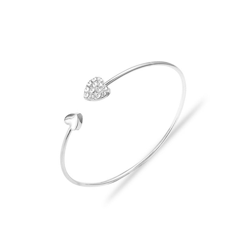Jewelry Full Diamond Heart-shaped Love Bracelet Opening