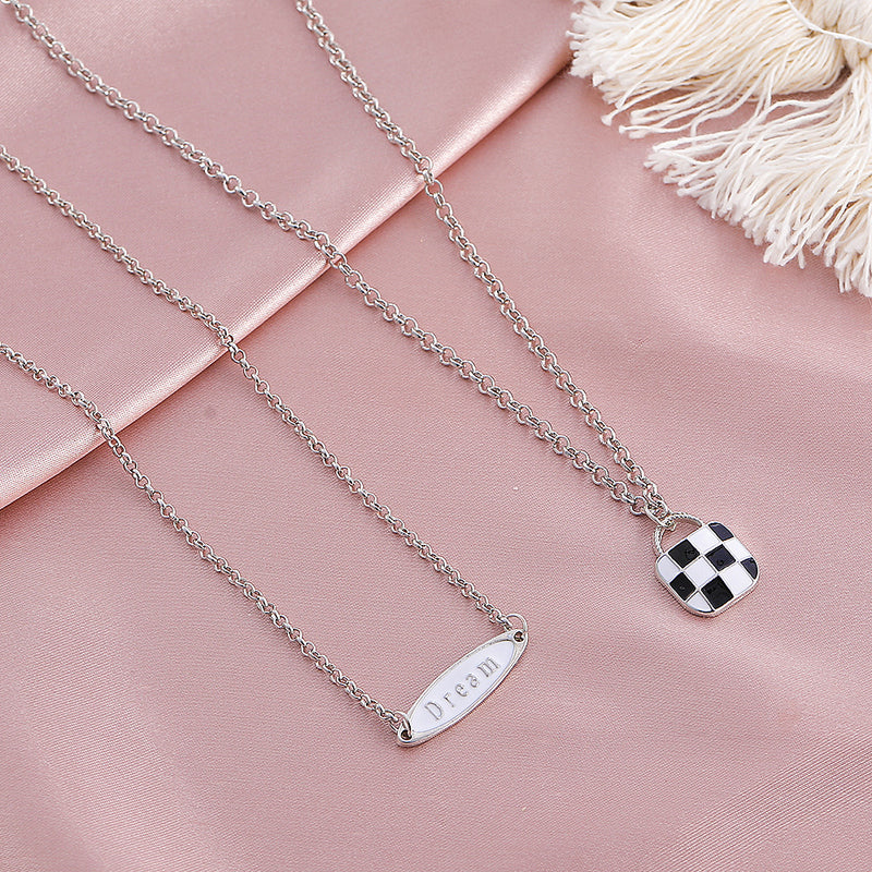 Cold Wind Double Layer Black And White Checkerboard Necklace Trendy Cool Bag