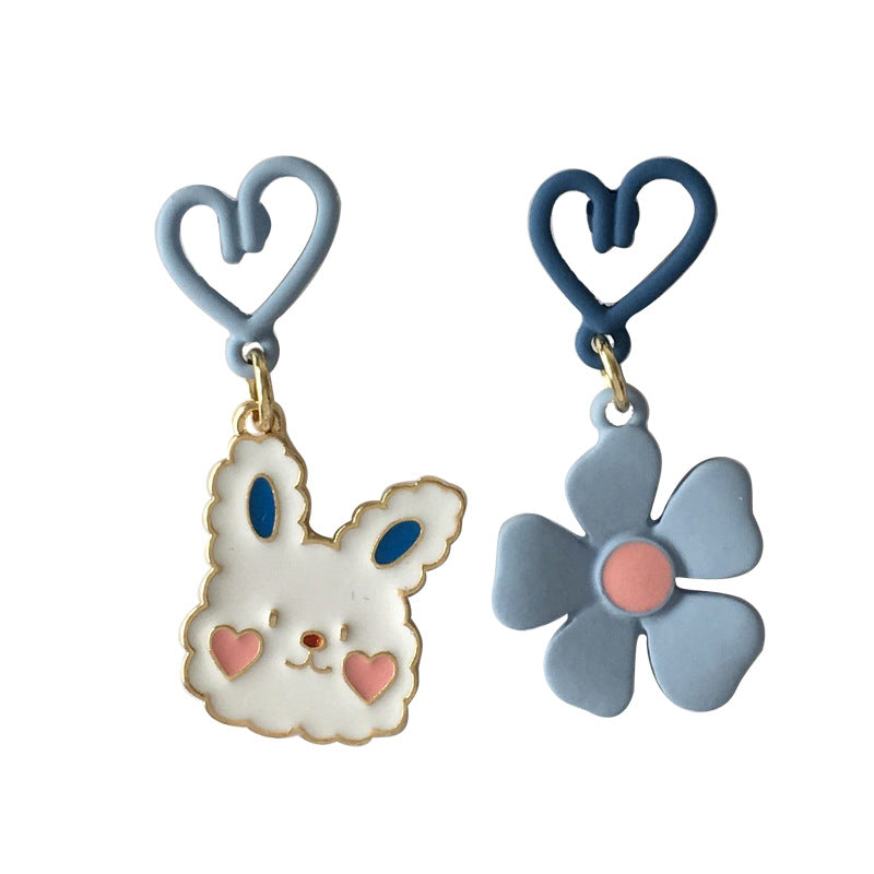 Bunny Earrings Sweet Love Flower Asymmetric