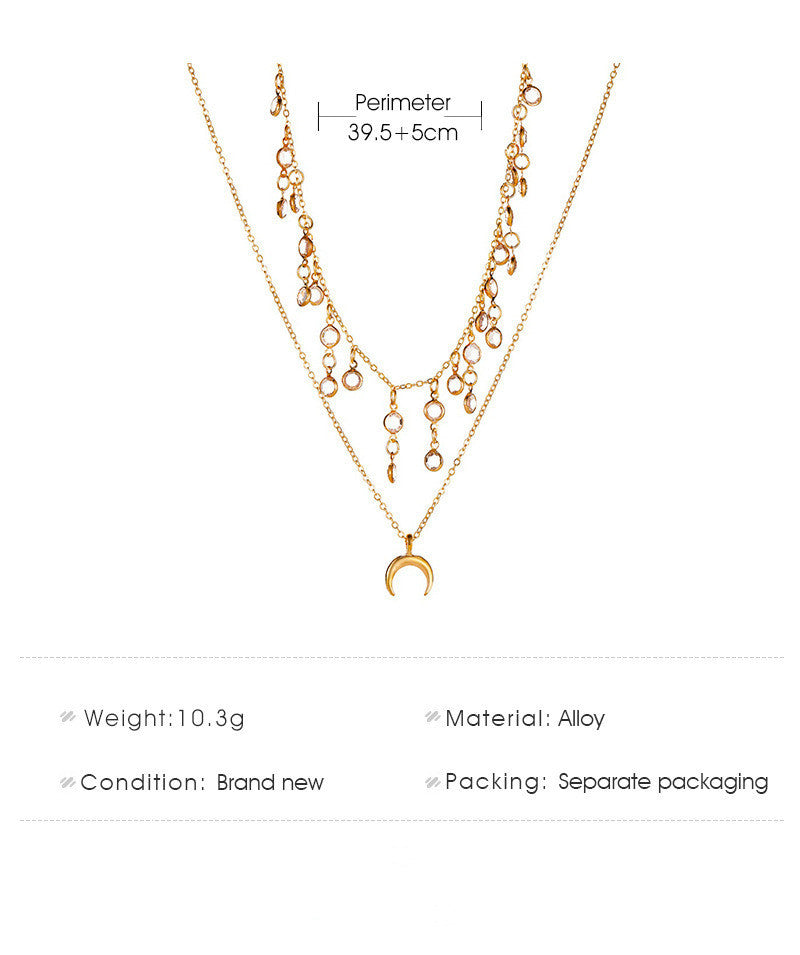 Retro Temperament Multilayer Crystal Pendant Clavicle Chain